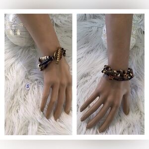 3 strands women’s African bracelet w/glass, wood & bone beads. Vintage clasp.9in